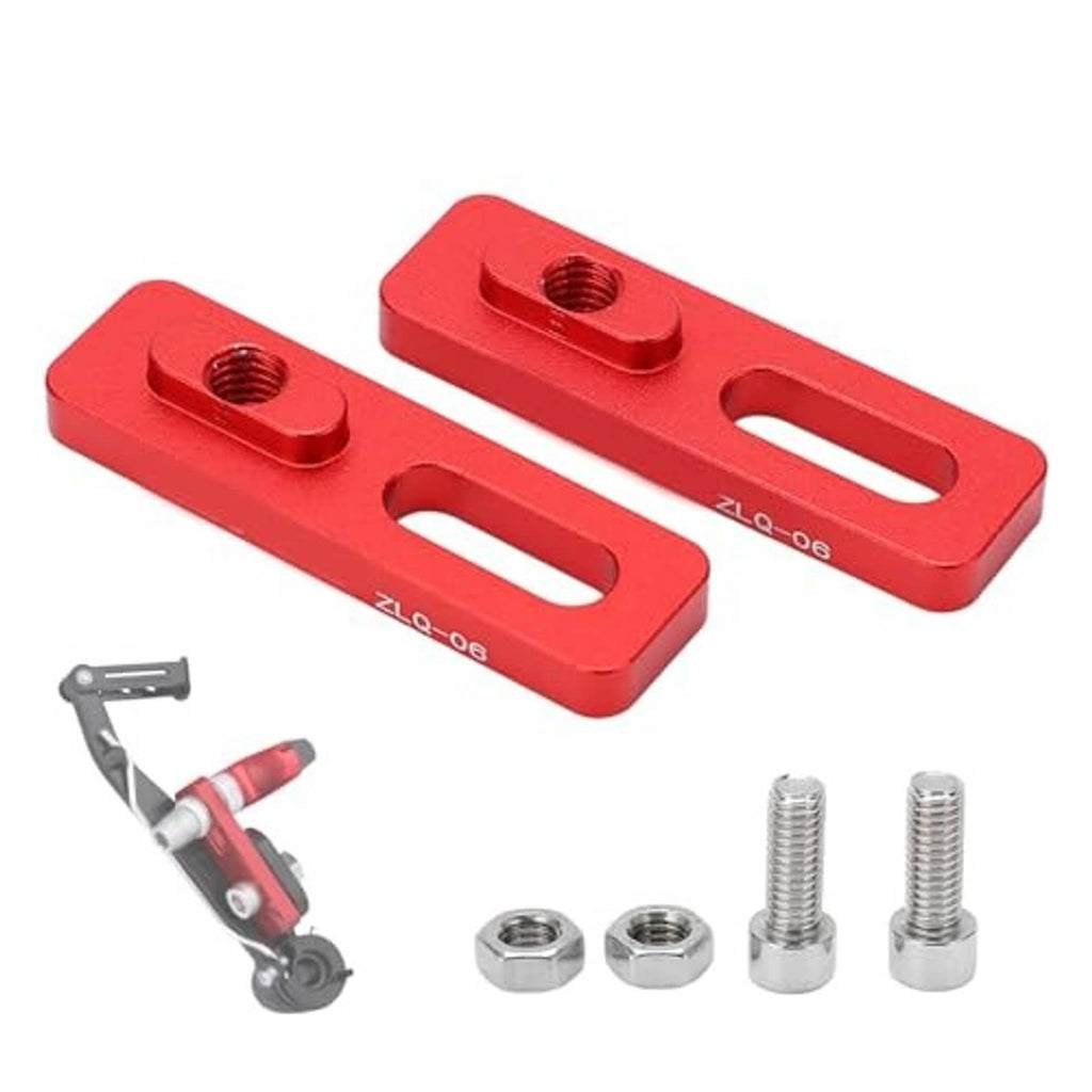 Red V-brake extension converter pair with threaded holes and included mounting hardware
