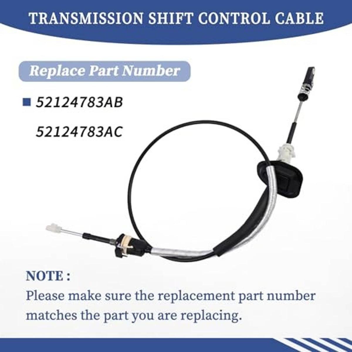 Transmission shift control cable with black bracket housing and two connector ends