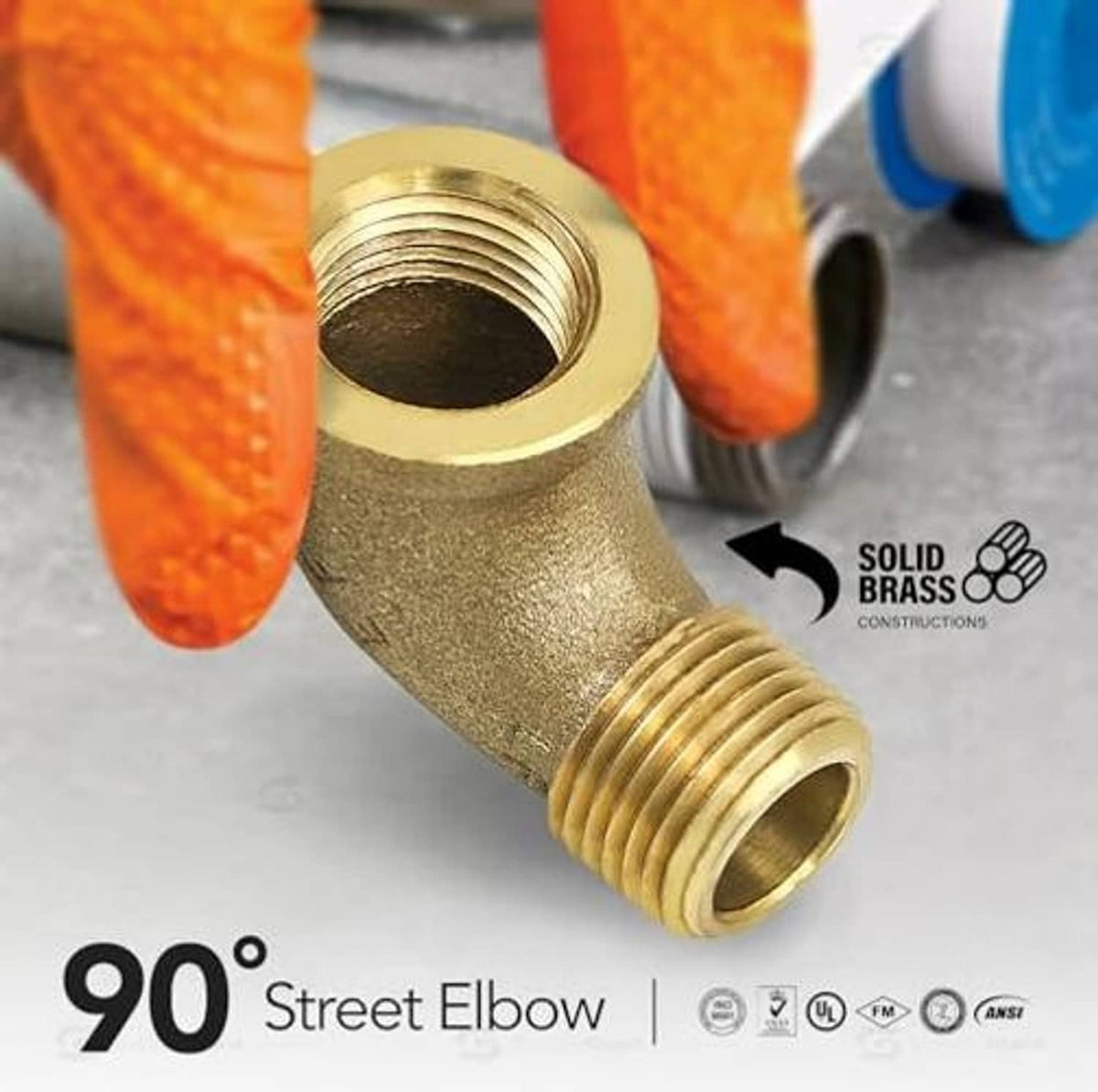 Brass 90-degree street elbow fitting with external male and internal female threads