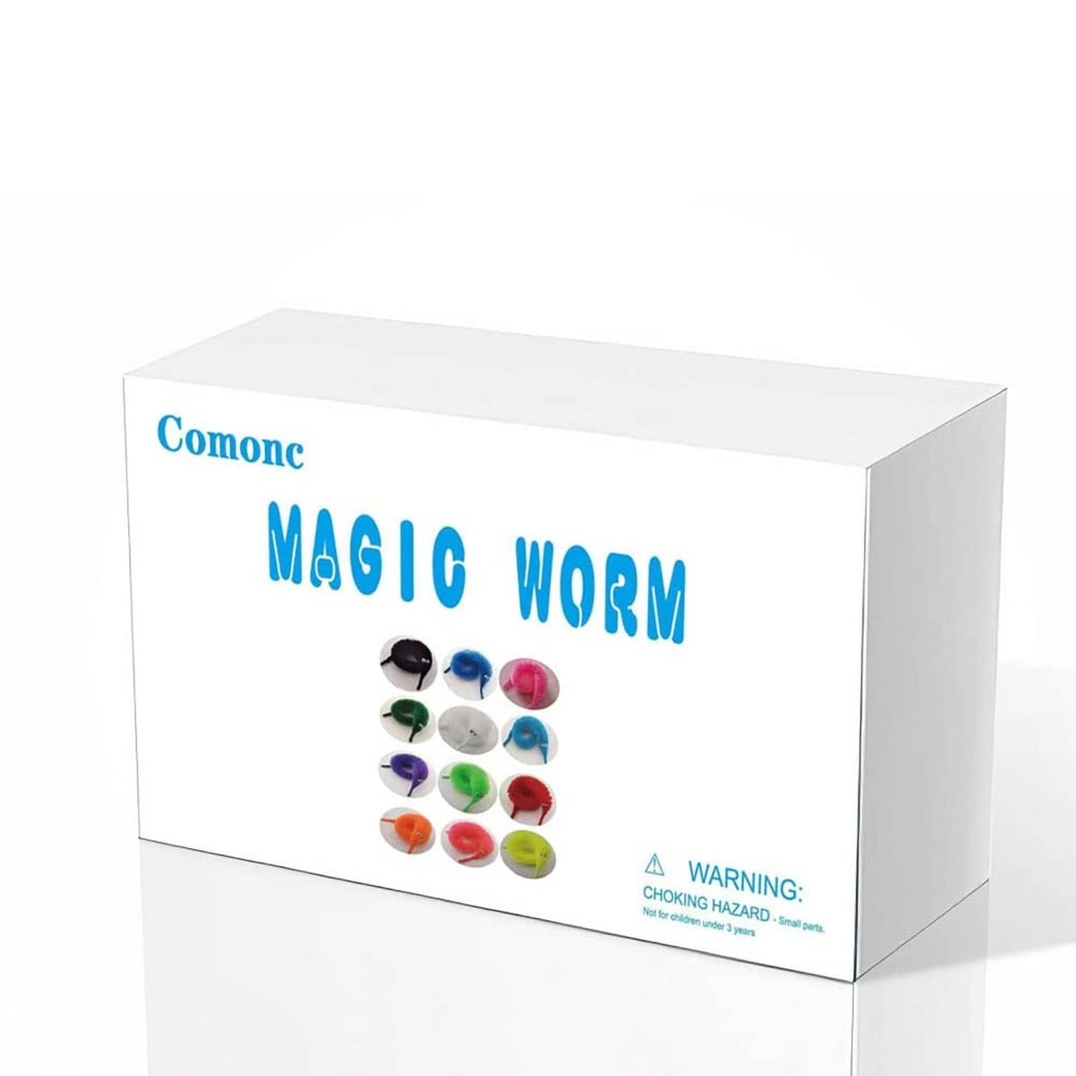 Magic Worm toy box with warning label and pictured assorted colors