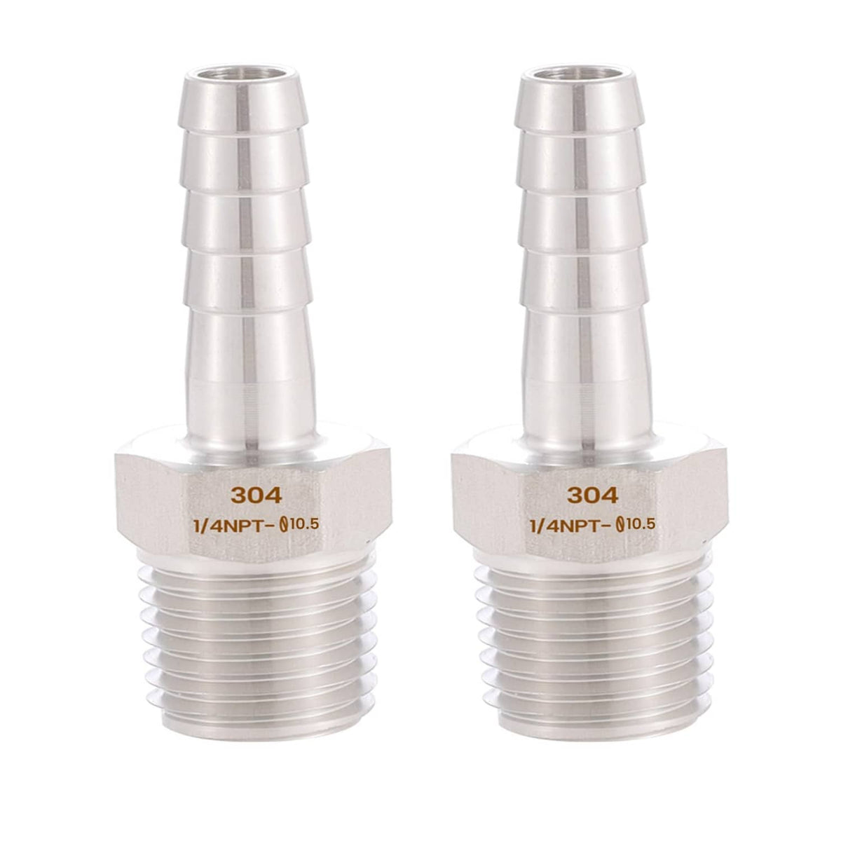 304 stainless steel hose barb fitting with 3/8 barbed end and 1/4 male NPT threads