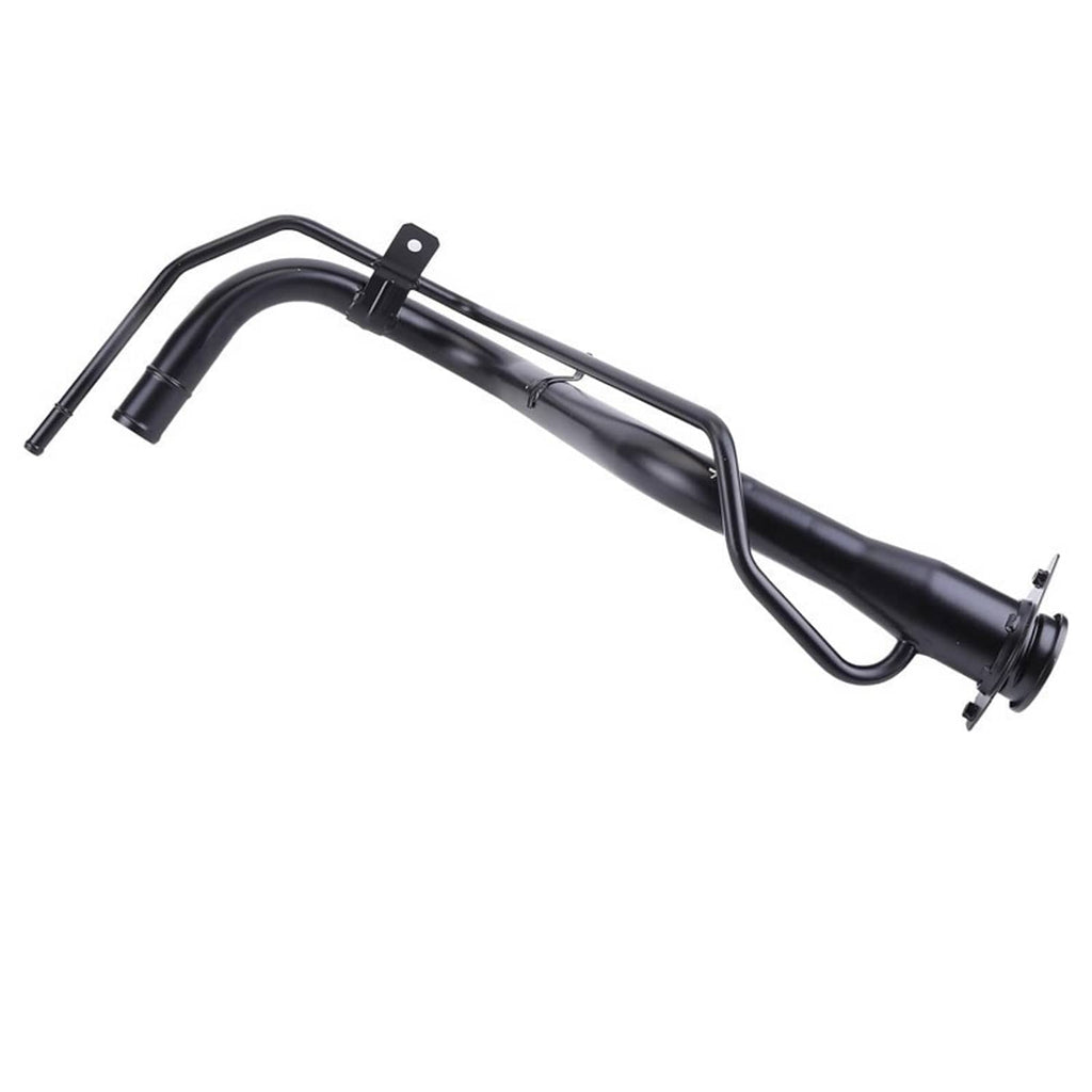 Fuel tank filler neck pipe, black metal tube with multiple bends and flange bracket