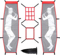 Baseball pitching target training net with red frame and gray graphic batter panels