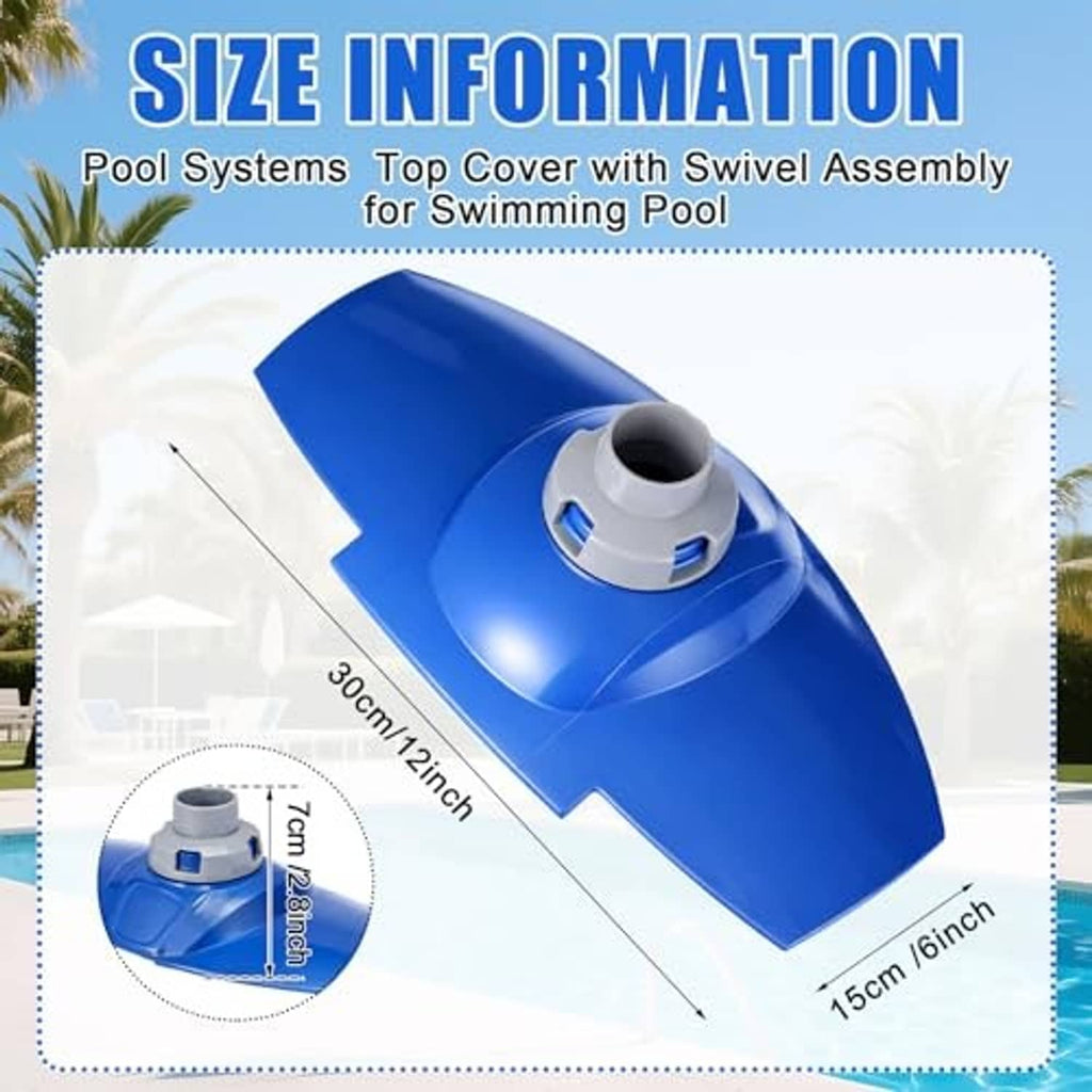 Blue pool cleaner top cover with swivel assembly, gray inlet collar on top