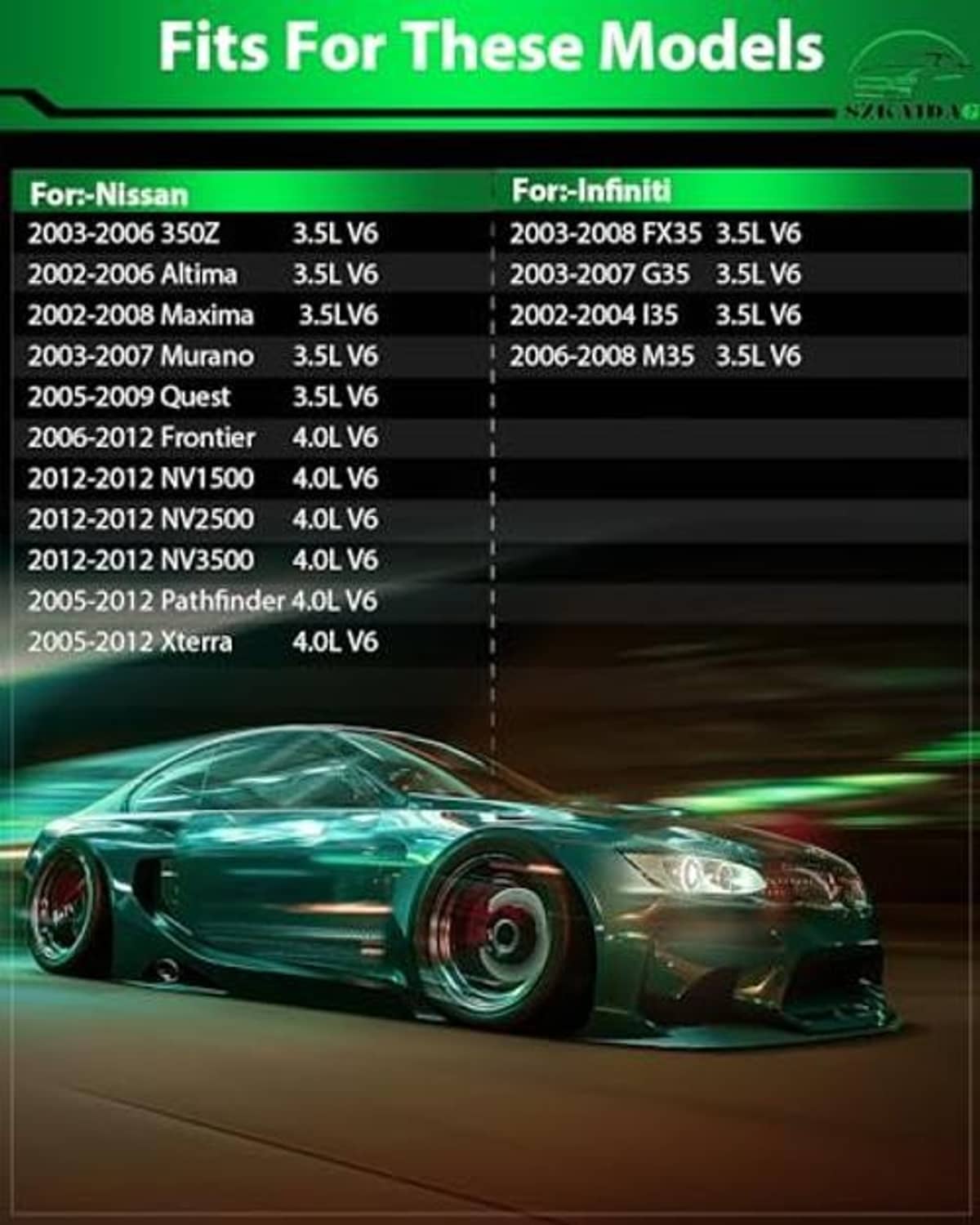 Fitment graphic featuring a car illustration for camshaft position sensor