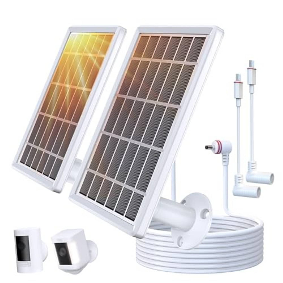 Dual foldable solar panels with power cable and two mounting adapters