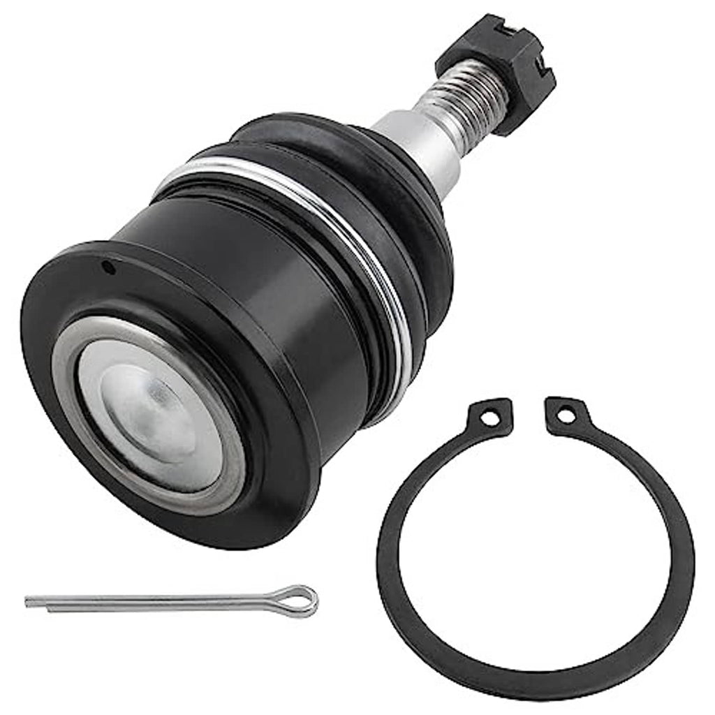 Front upper ball joint assembly with black boot, silver ball stud, hex nut, retaining ring, pin tool