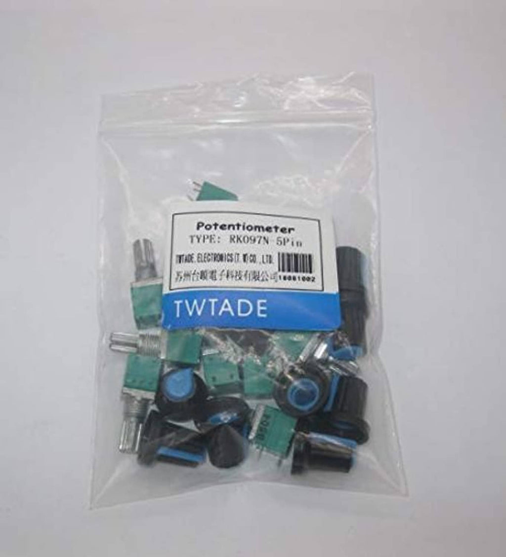 Bagged set of rotary potentiometers with switch, assorted teal and blue components