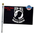 Double-sided POW-MIA memorial flag with POW-MIA logo and text on black fabric