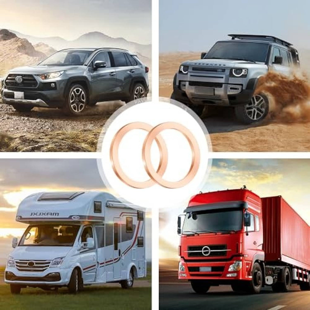 Copper oil drain plug crush washers on vehicles and trucks scene