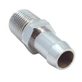 Chrome male heater hose fitting with 5/8 in threaded end and barbed hose connector