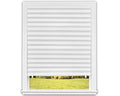 White pleated paper window shade with corded lift and valance trim