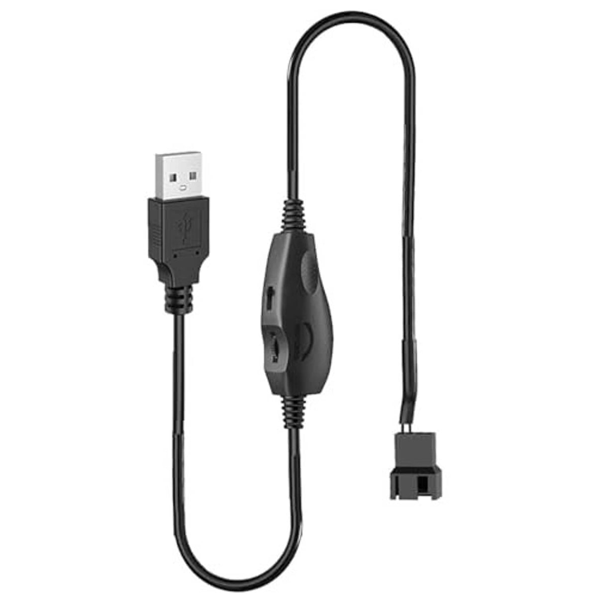 USB to PC fan regulator cable with USB-A plug and 3/4-pin output lead