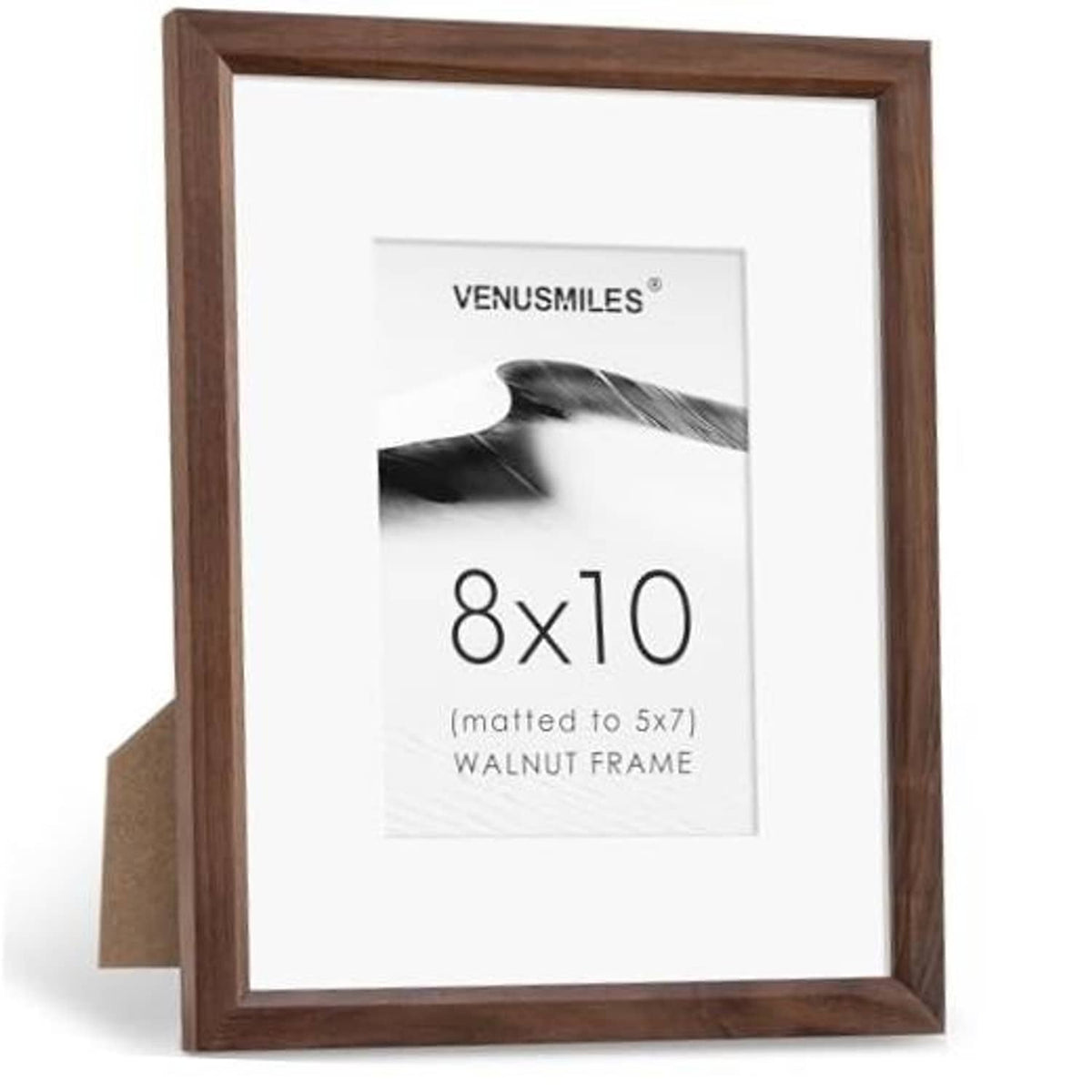 Walnut 8x10 picture frame with white mat window and protective front glass