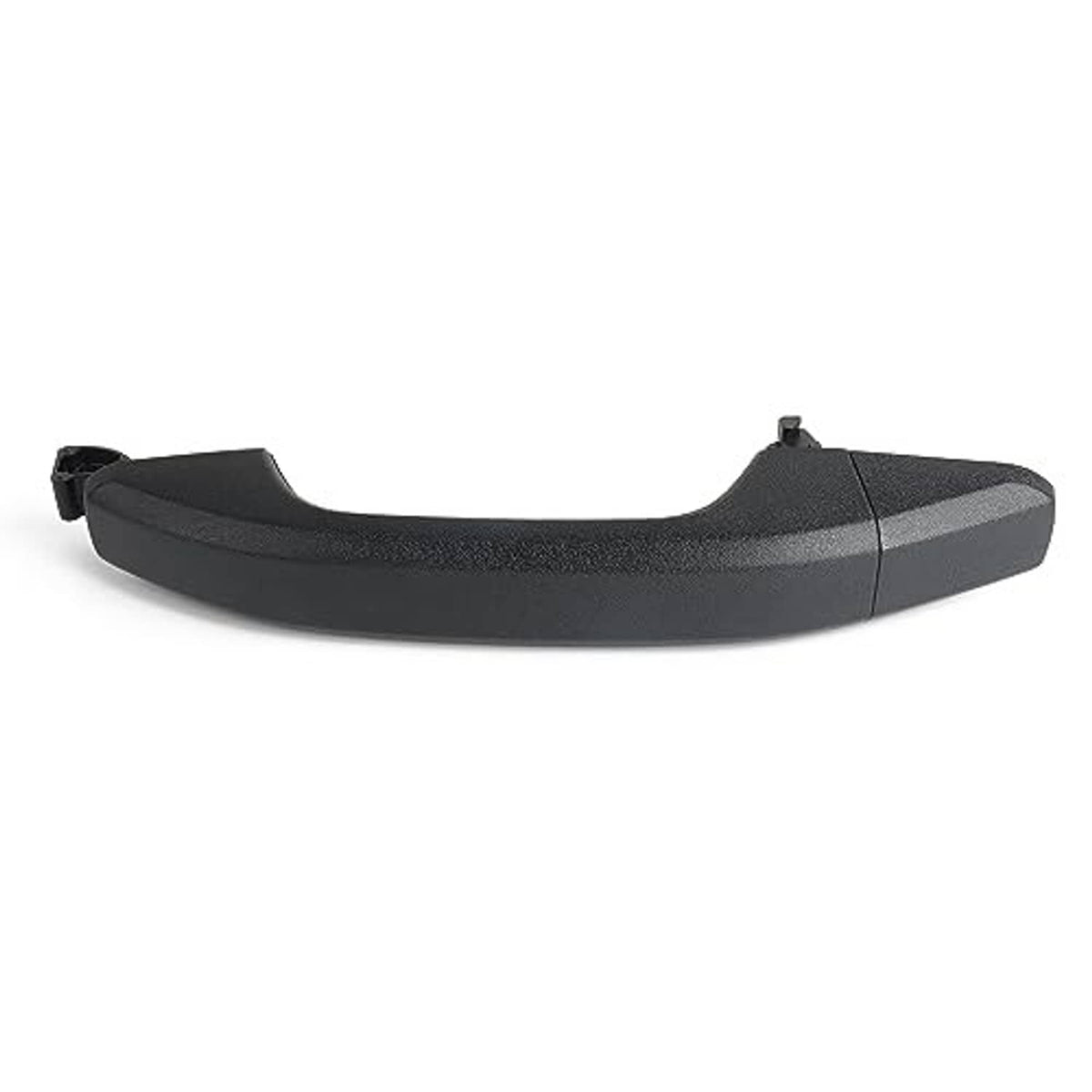Textured black exterior door handle, curved grip, with mounting pin on back