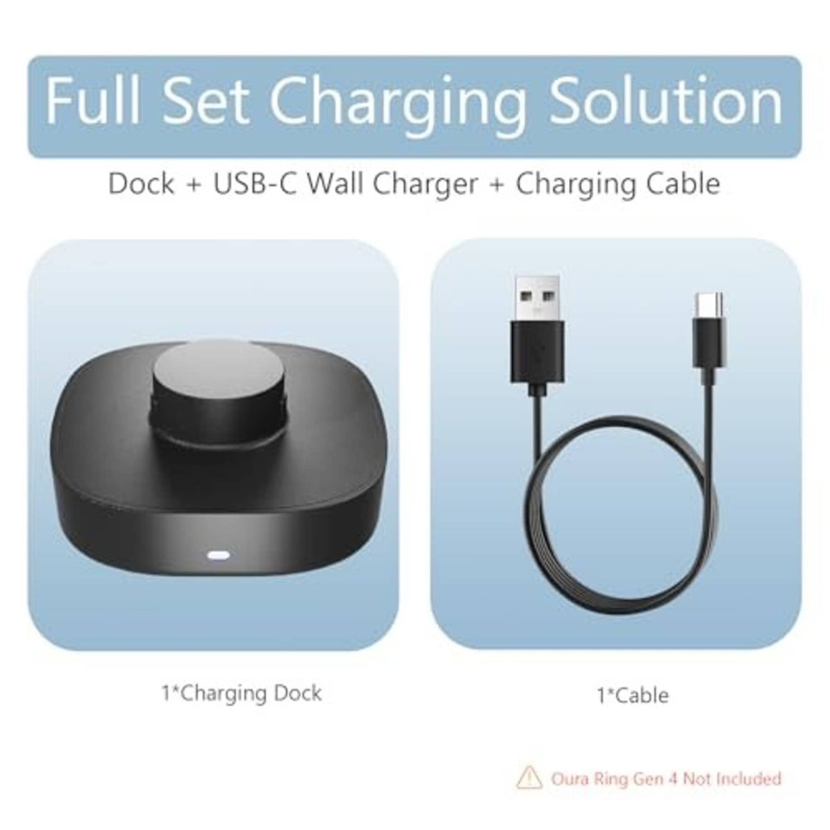 Black charging dock and USB-C charging cable with USB-A connector