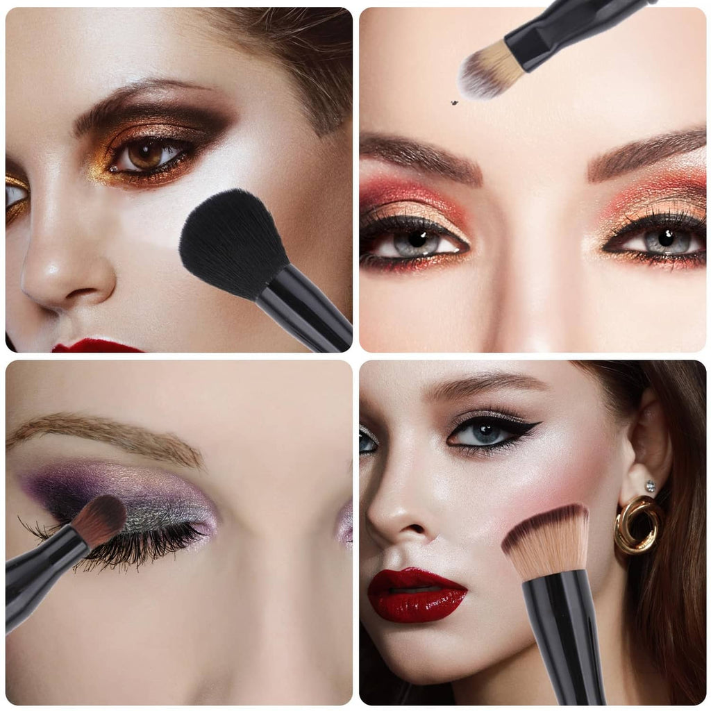 4-in-1 makeup brush set in use, blending blush, eyeshadow, and face makeup