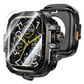 Black 49mm rugged smartwatch case with clear screen protector and metal details
