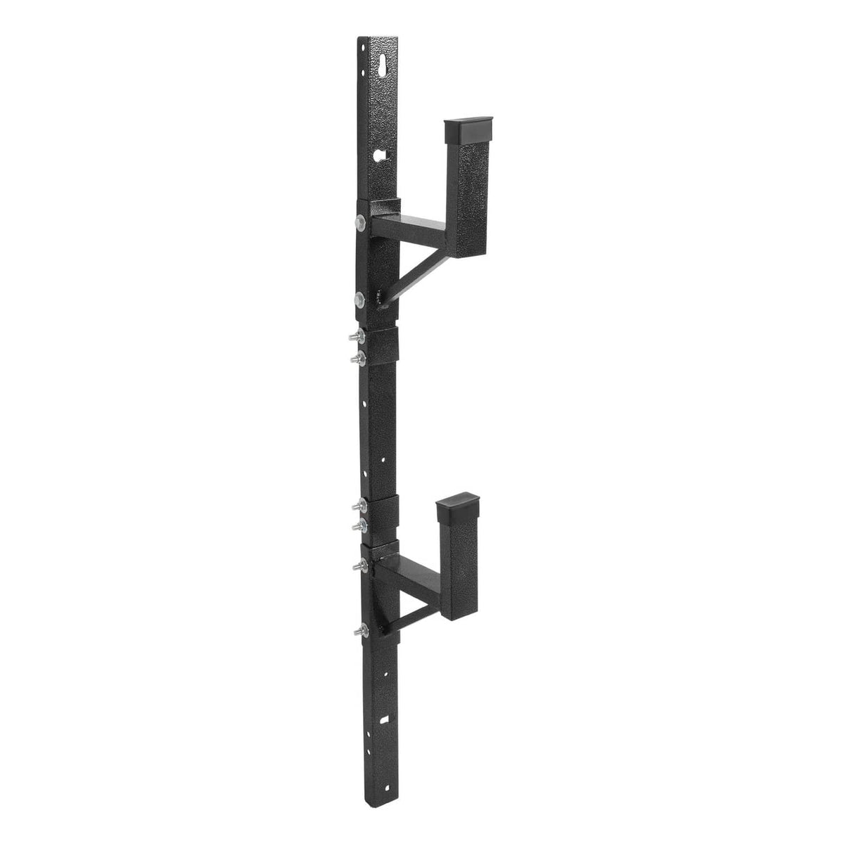 Adjustable trailer side ladder rack wall mount with two black step platforms and bolts