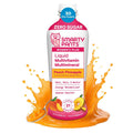 Pink liquid multivitamin bottle for women, zero sugar, peach pineapple flavor