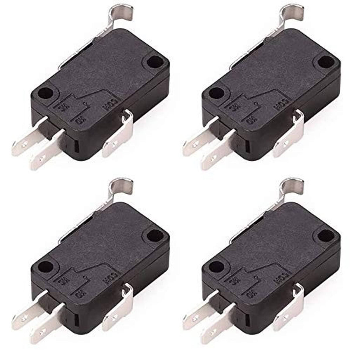 4-pack black micro switches with metal prongs and top mounting lever