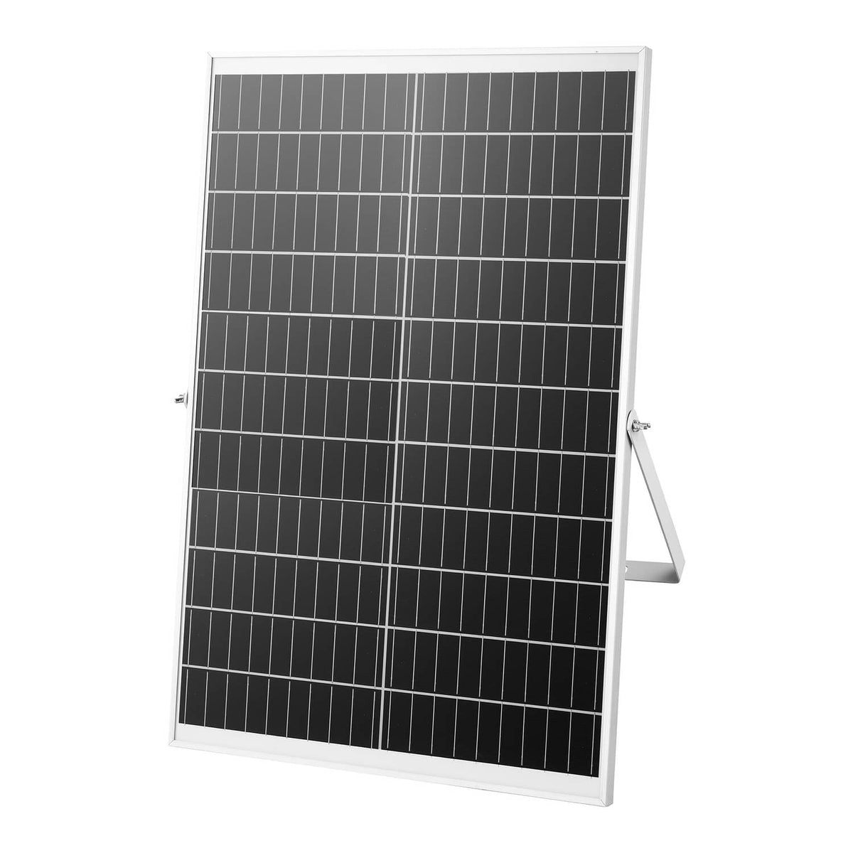 Solar-powered greenhouse ventilation fan with fold-out solar panel stand