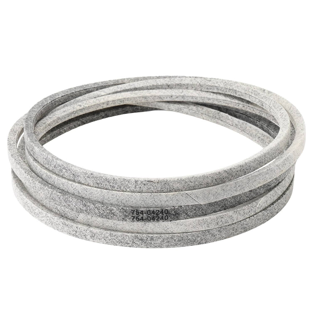 Gray deck V-belt coil with part number markings along the textured exterior
