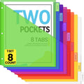 Green 8-tab binder dividers with pockets, 8 tab inserts for 3-ring binders