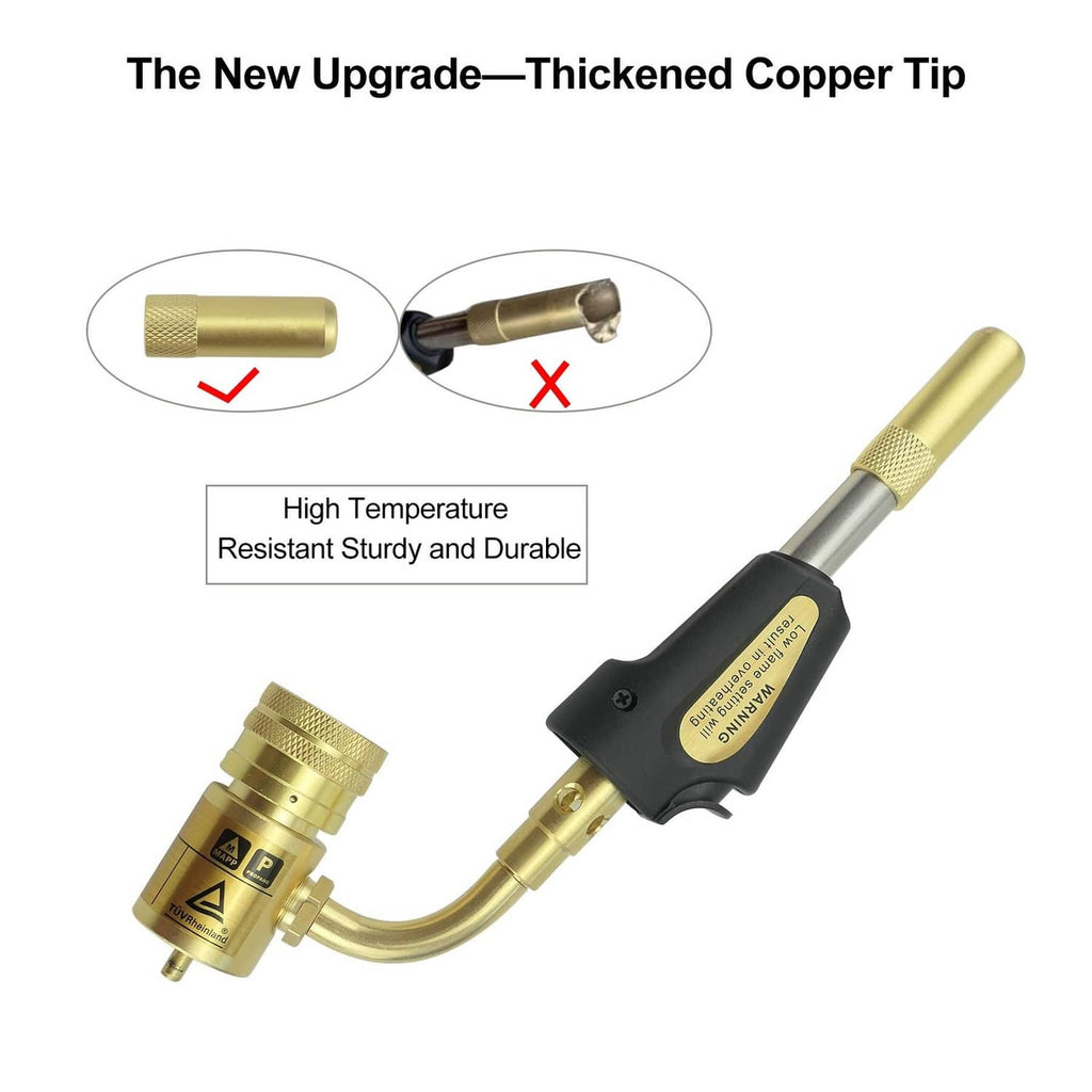 Adjustable brass nozzle welding torch with textured grip and black control body