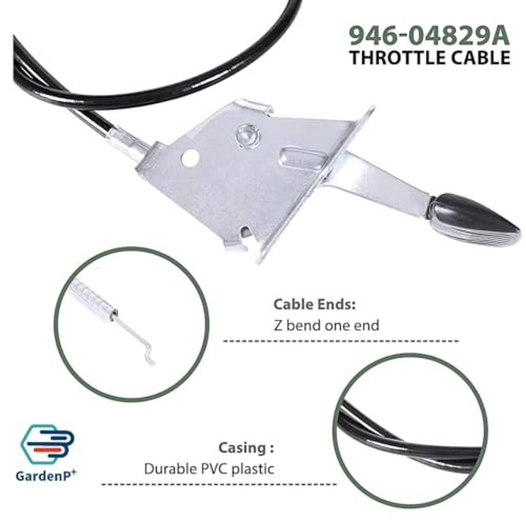 Throttle cable with silver bracket, black cable ends, and PVC conduit casing