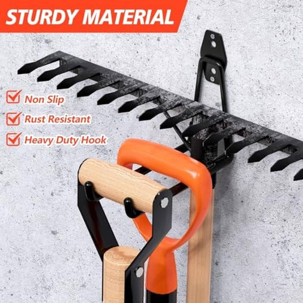 Black heavy-duty garage hook with non-slip, rust-resistant steel for mounting