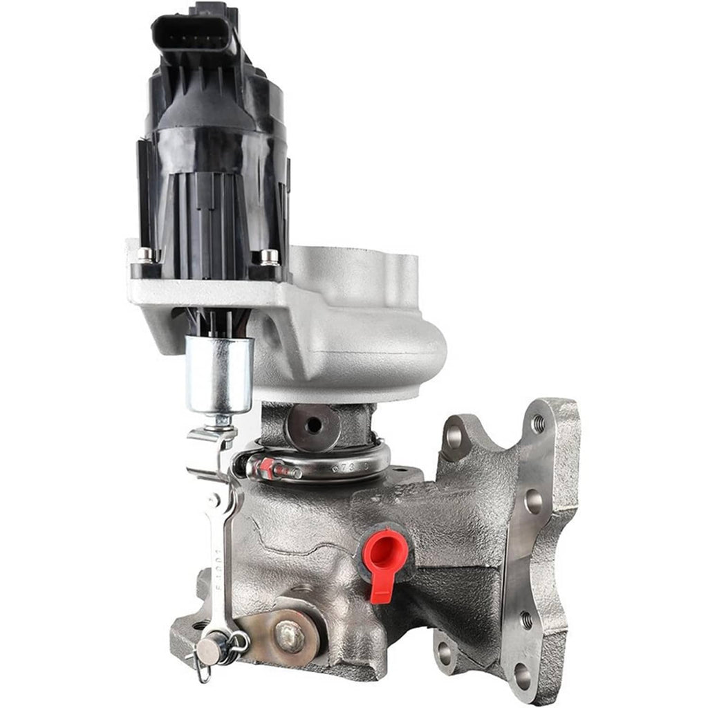 Turbocharger actuator assembly on silver housing with red service cap