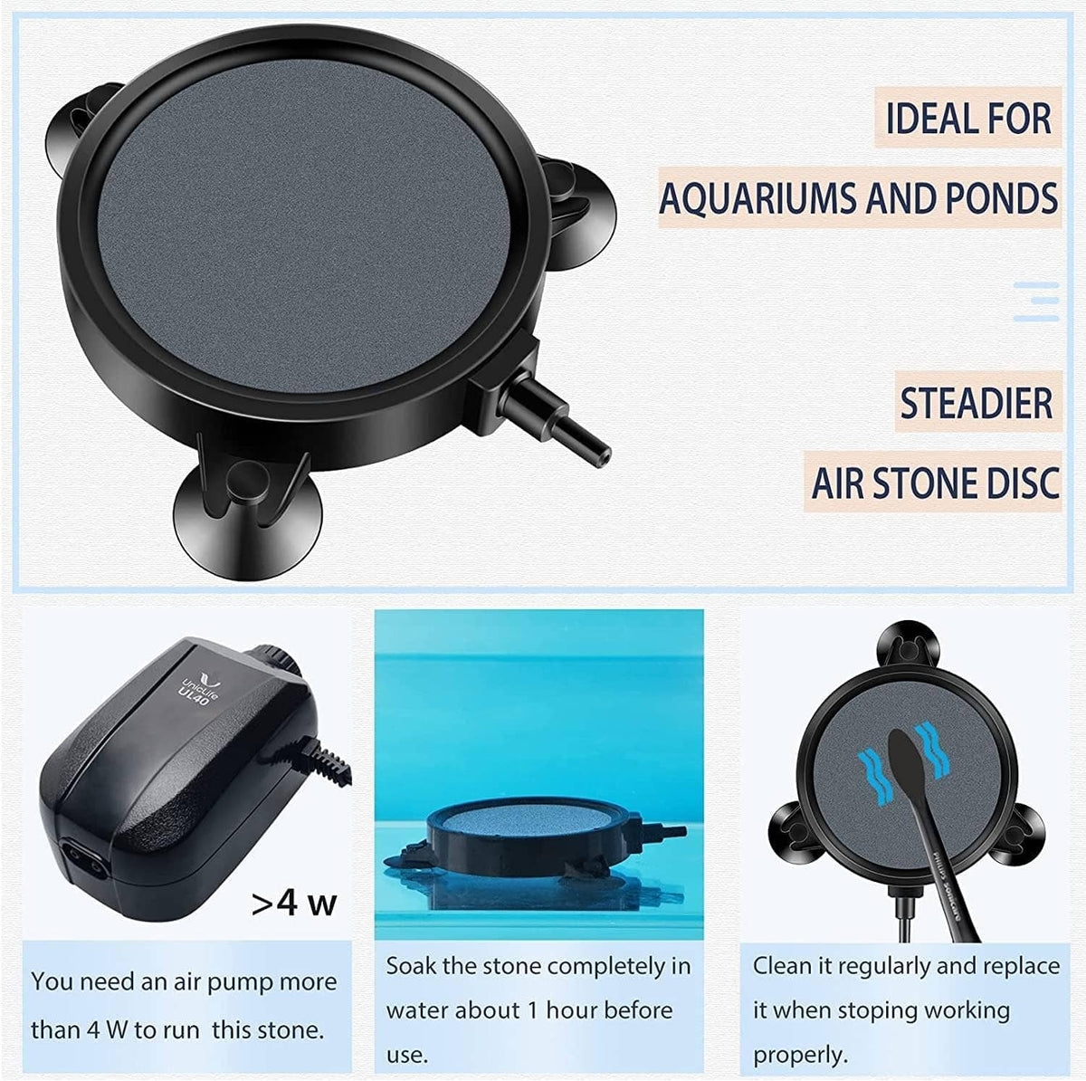 Black air stone disc diffuser for aquariums and ponds