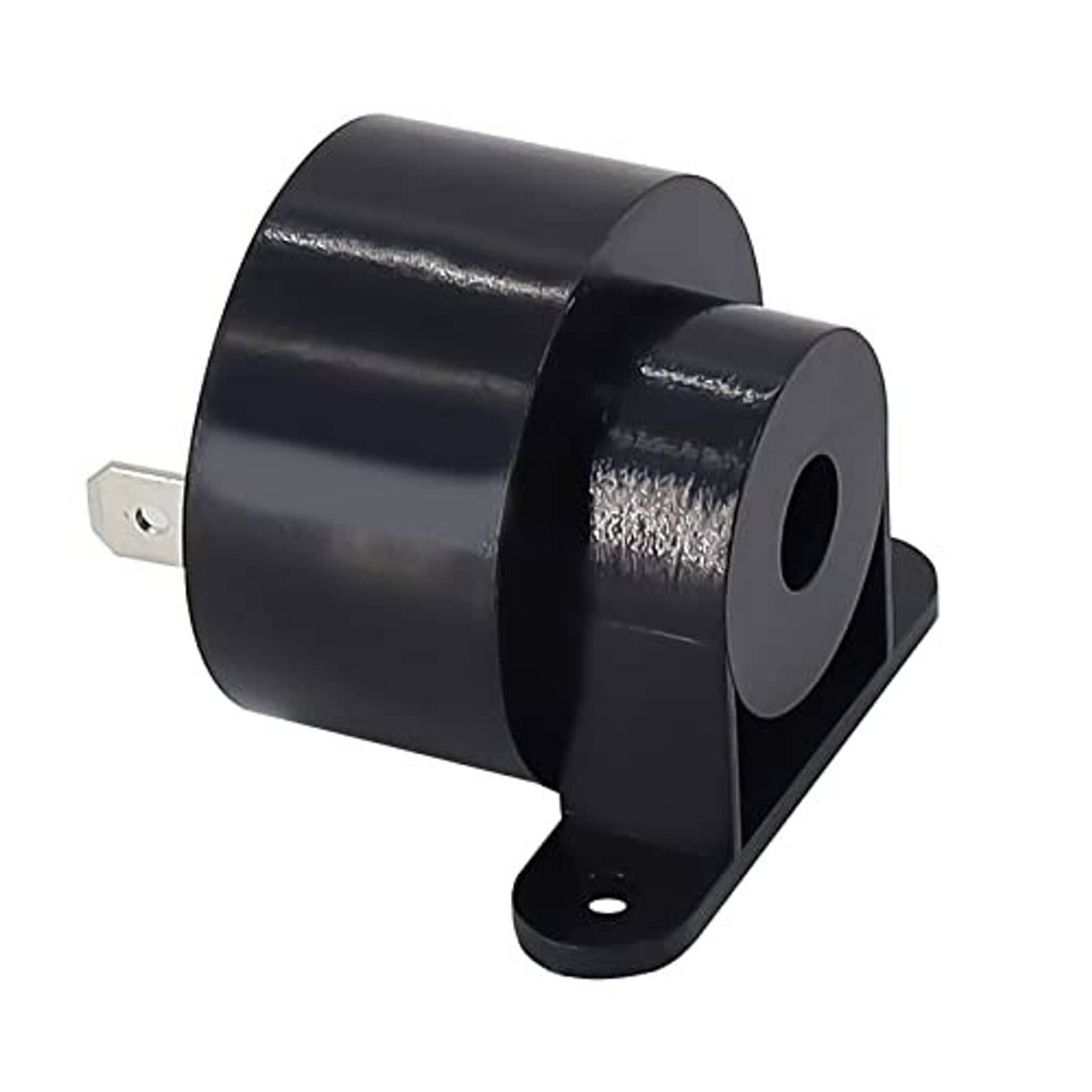 Black buzzer cylinder with side electrical terminal and front mounting foot