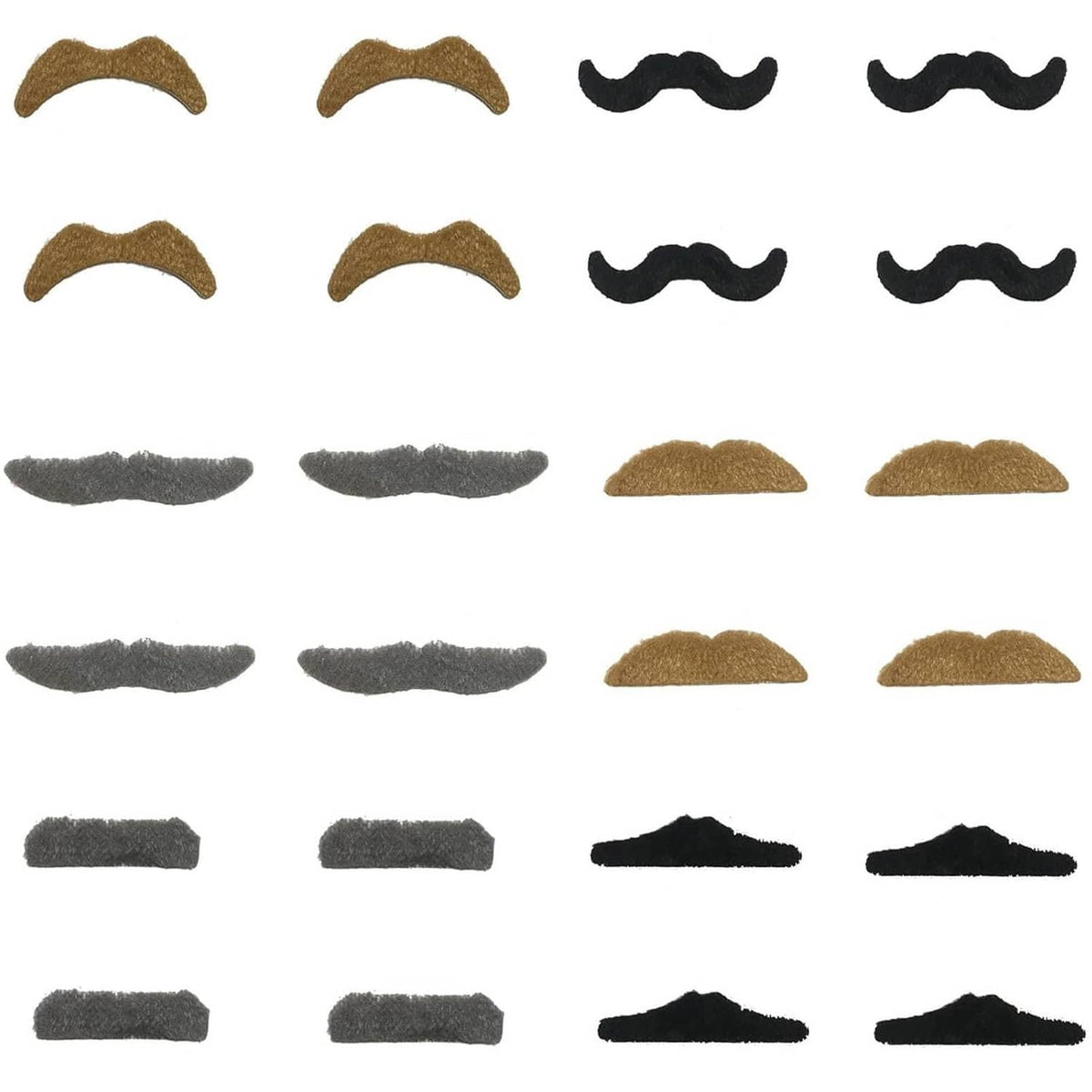Assorted self-adhesive fake mustache pieces in multiple styles