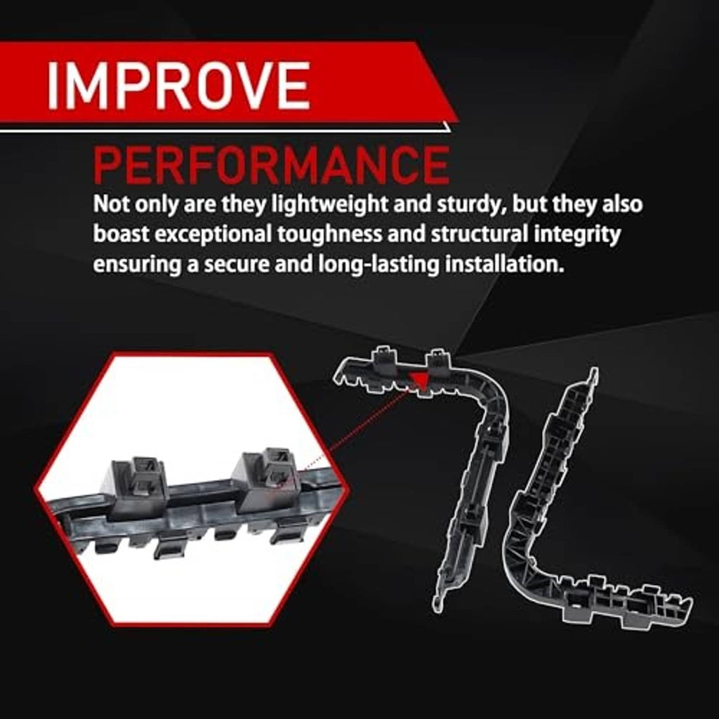 Front bumper retainer brackets, black plastic, secure-fit mounting design