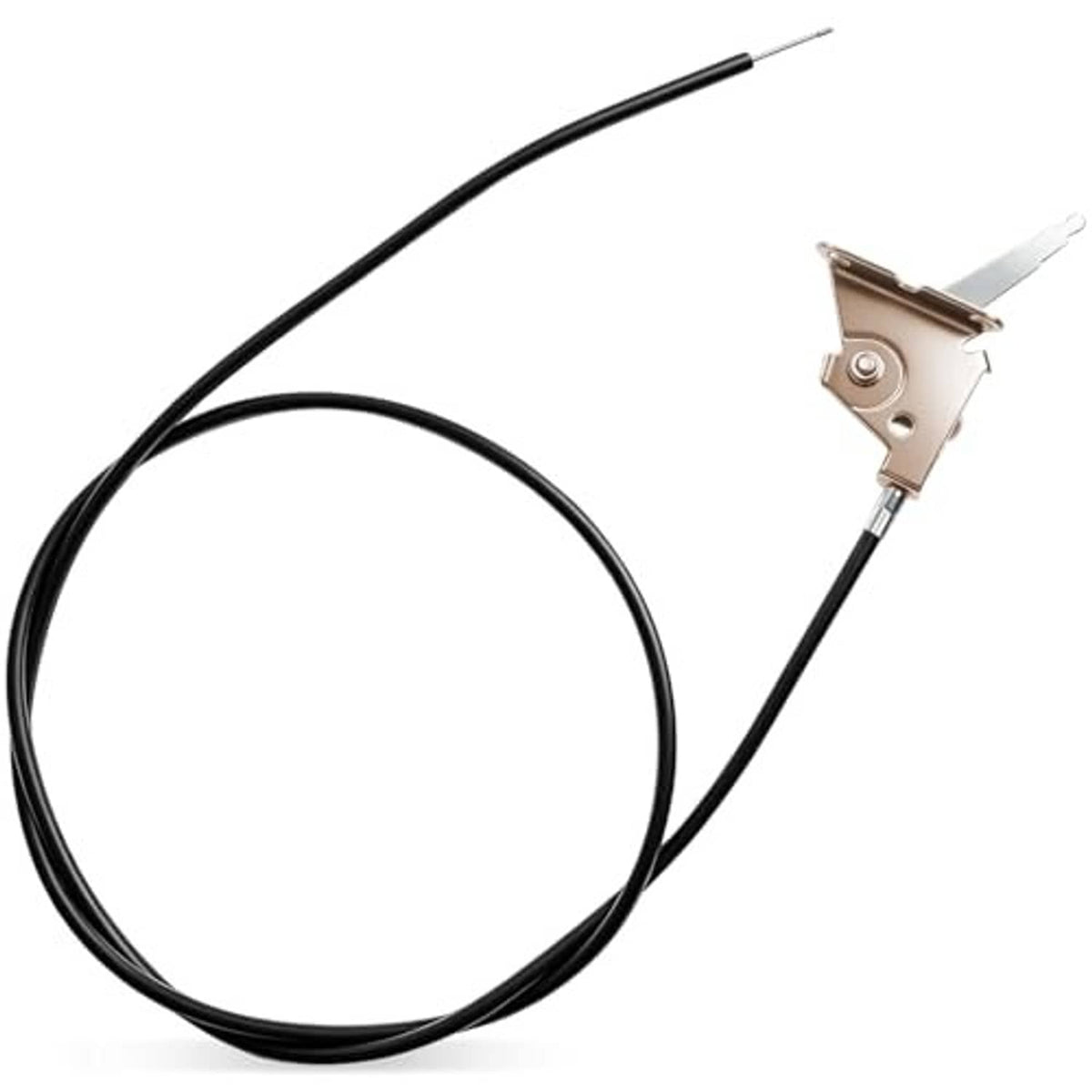 Black throttle cable with looped wire and silver metal throttle lever bracket