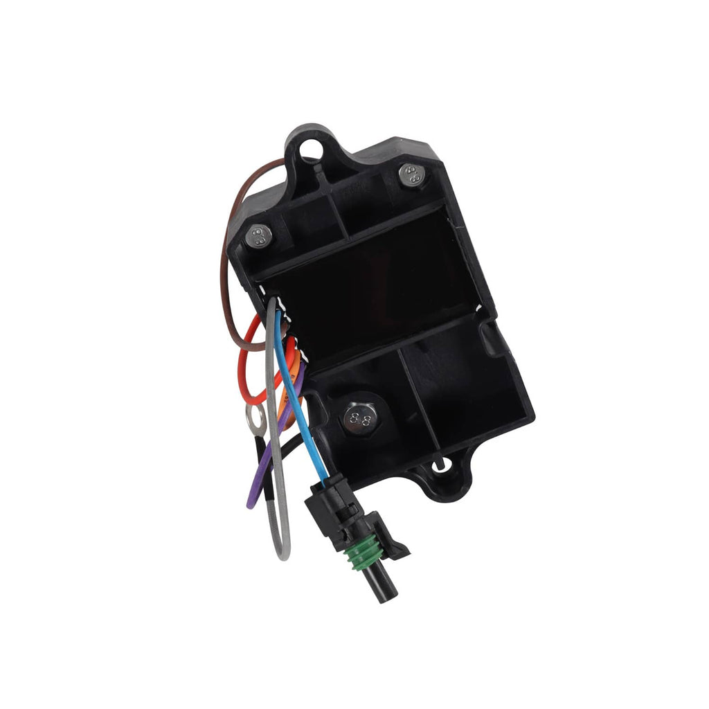 Glow plug relay controller with black case, exposed wires, and green connector plug