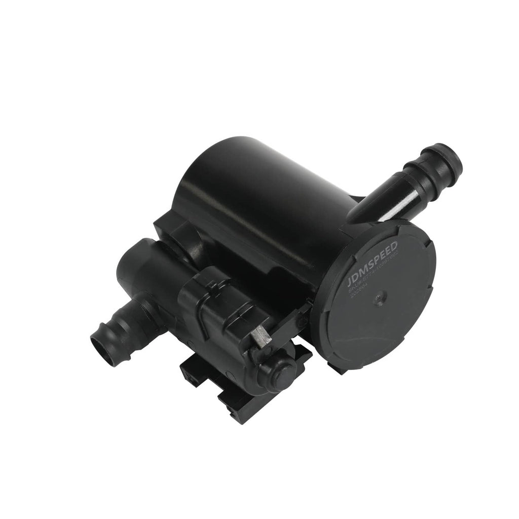 Vapor canister vent solenoid, black plastic body with hose fittings and circular top cover