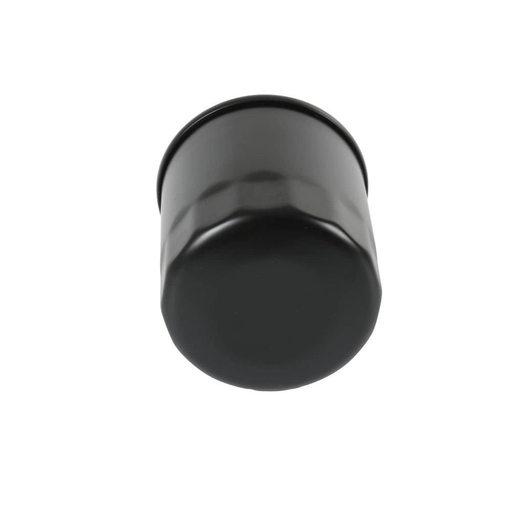 Hydraulic oil filter canister top end view, black rounded cap