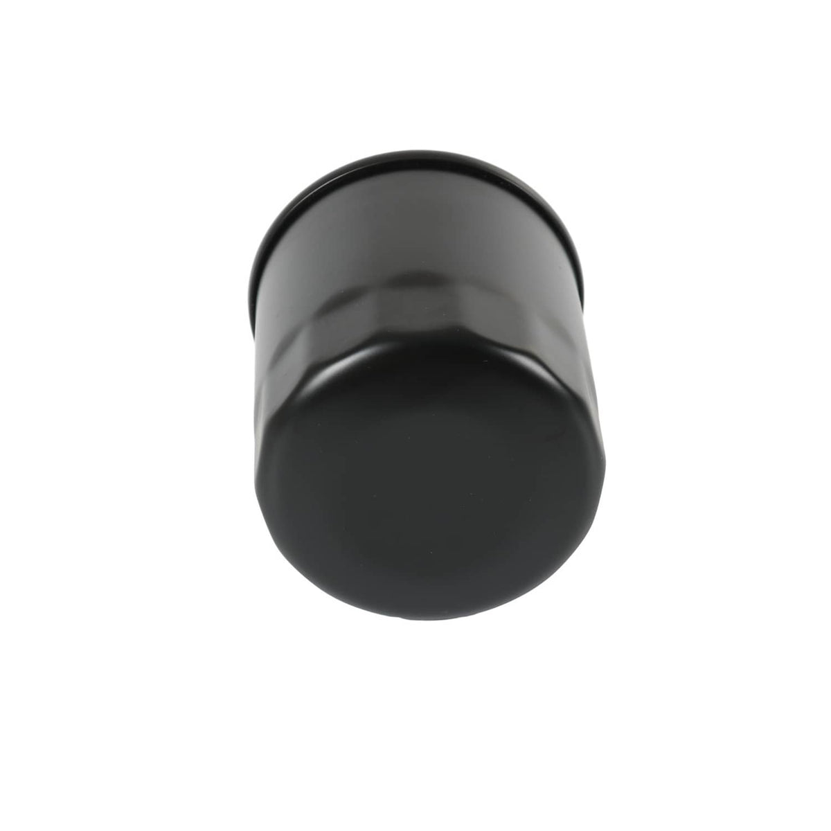 Hydraulic oil filter canister top end view, black rounded cap
