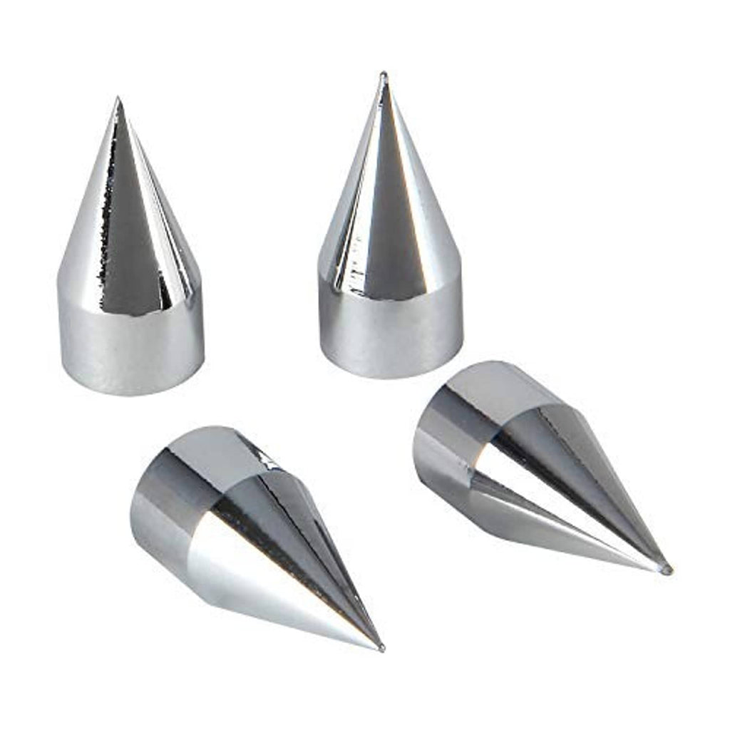 Silver chrome spiked valve caps, four-piece set with tapered cone tips