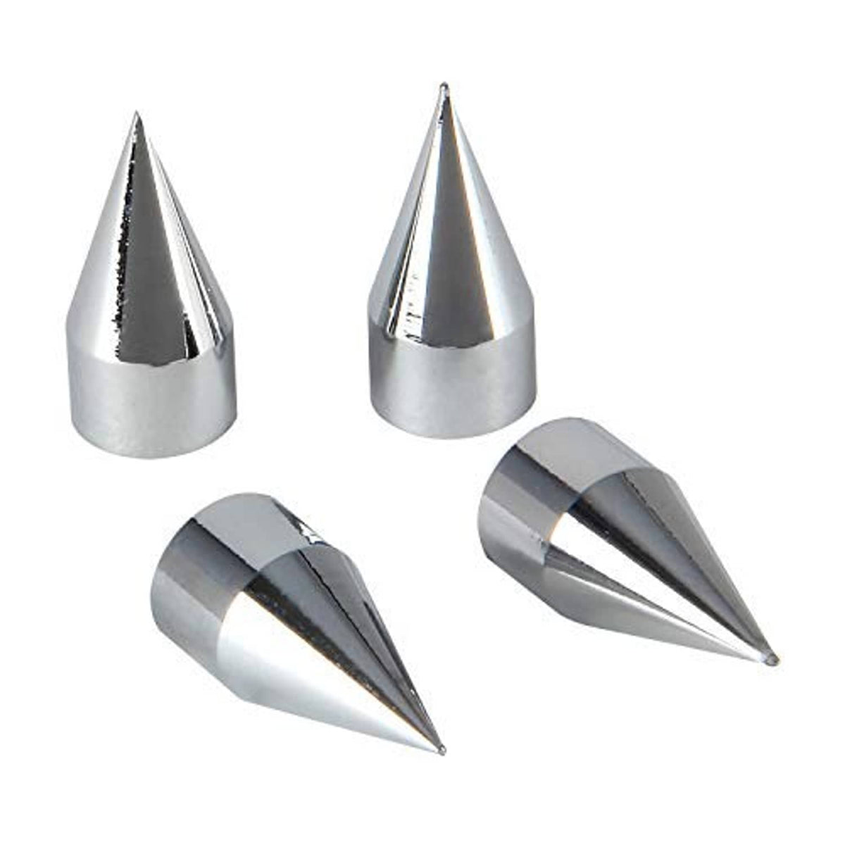 Silver chrome spiked valve caps, four-piece set with tapered cone tips