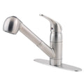Stainless steel 1-handle pull-out kitchen faucet with side lever and deck plate