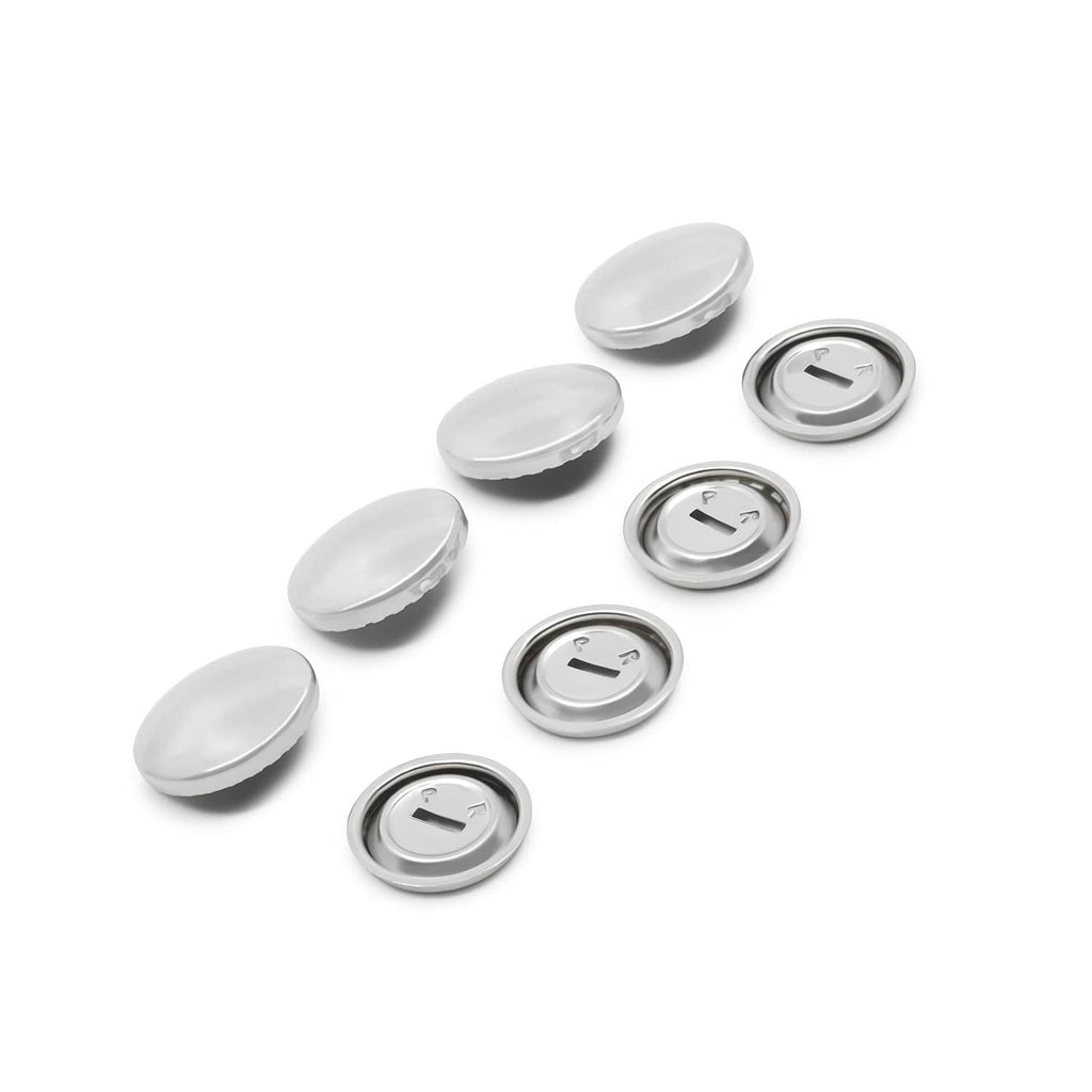 Nickel half-ball cover buttons, domed caps with snap-back bases