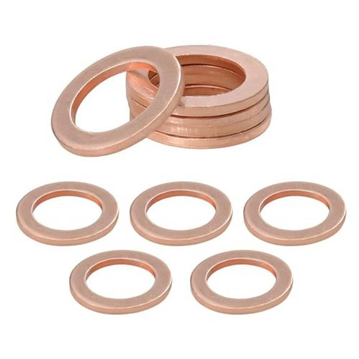 Copper oil drain plug crush washer gaskets, 10-piece set, copper-colored rings