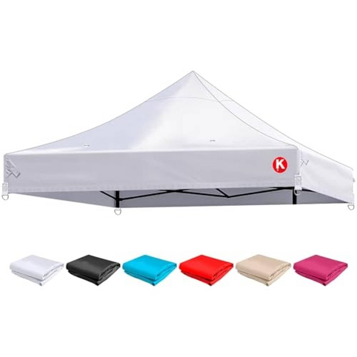 White canopy replacement top with peaked roof, side tie loops, and logo badge