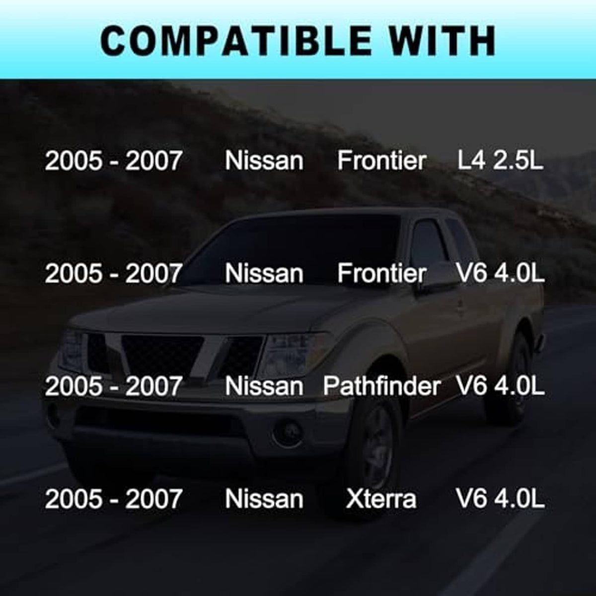 Engine coolant reservoir compatibility graphic for 2005–2007 Nissan Frontier, Pathfinder, Xterra