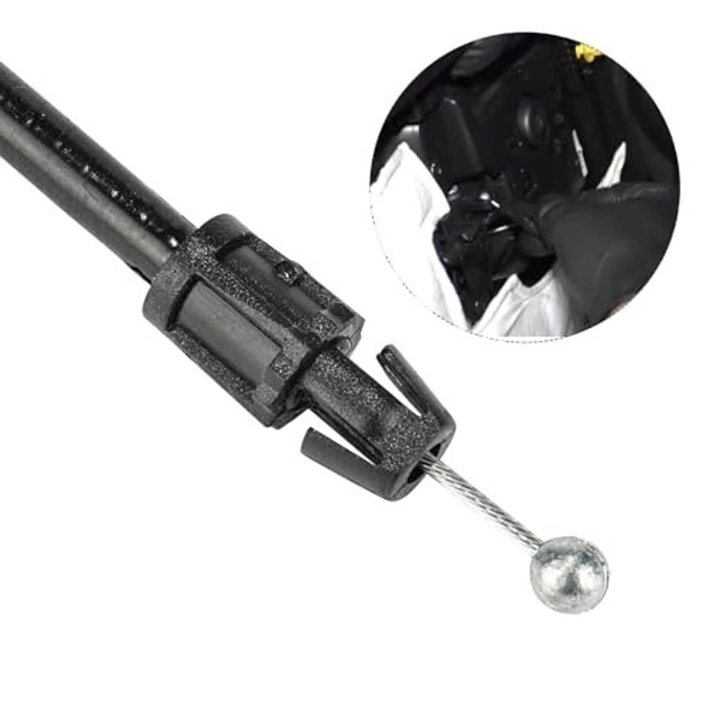 Inside door latch release cable, black plastic clip with metal pin, close-up
