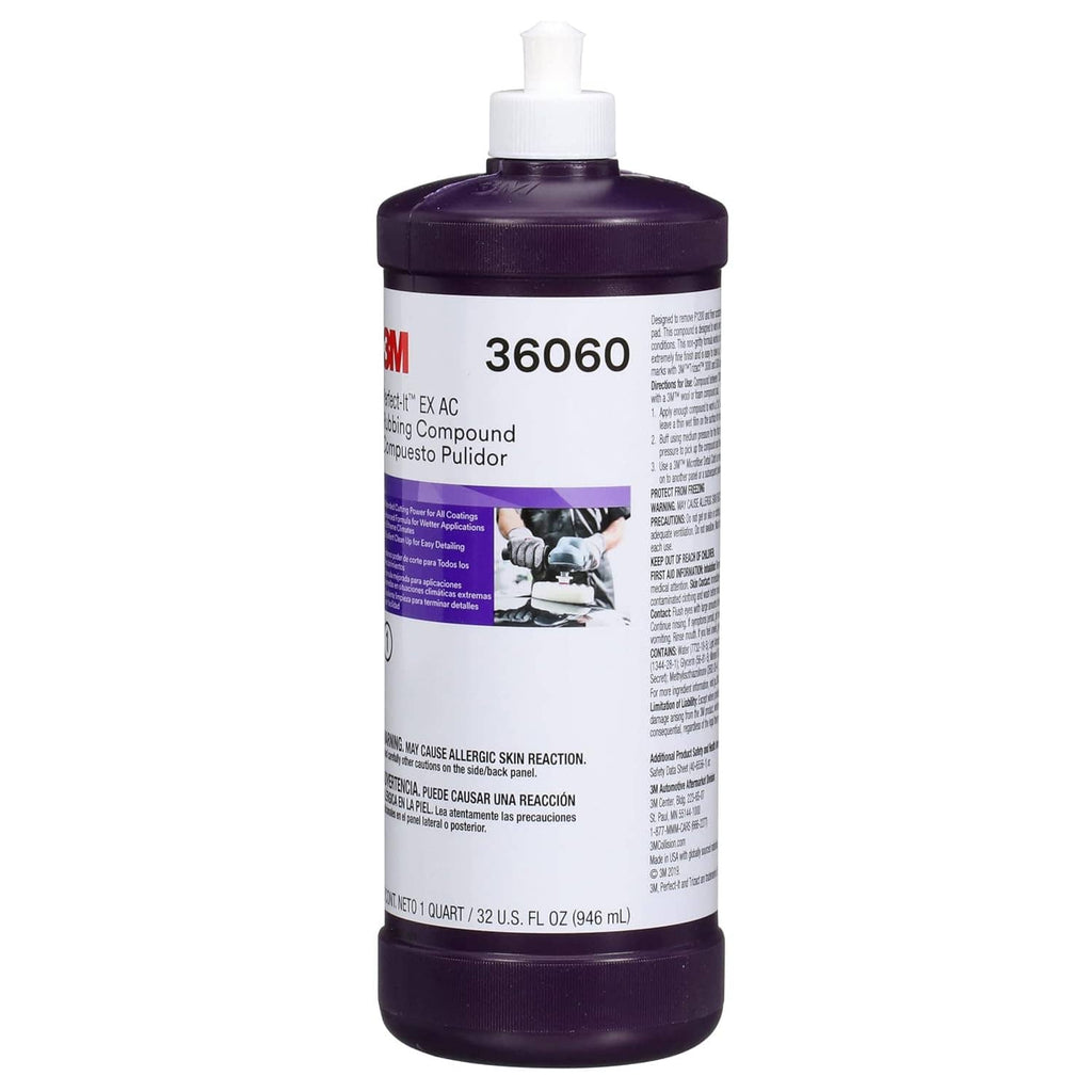 3M Perfect-It EX rubbing compound bottle, rear label view, purple base, 36060